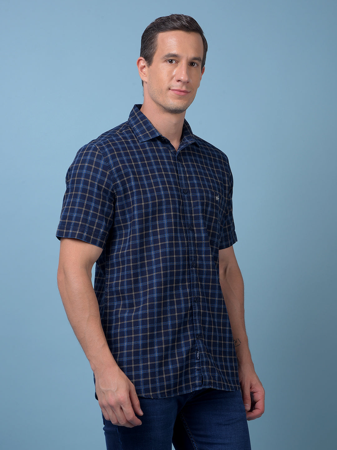 Blue Checked 100% Cotton Shirt