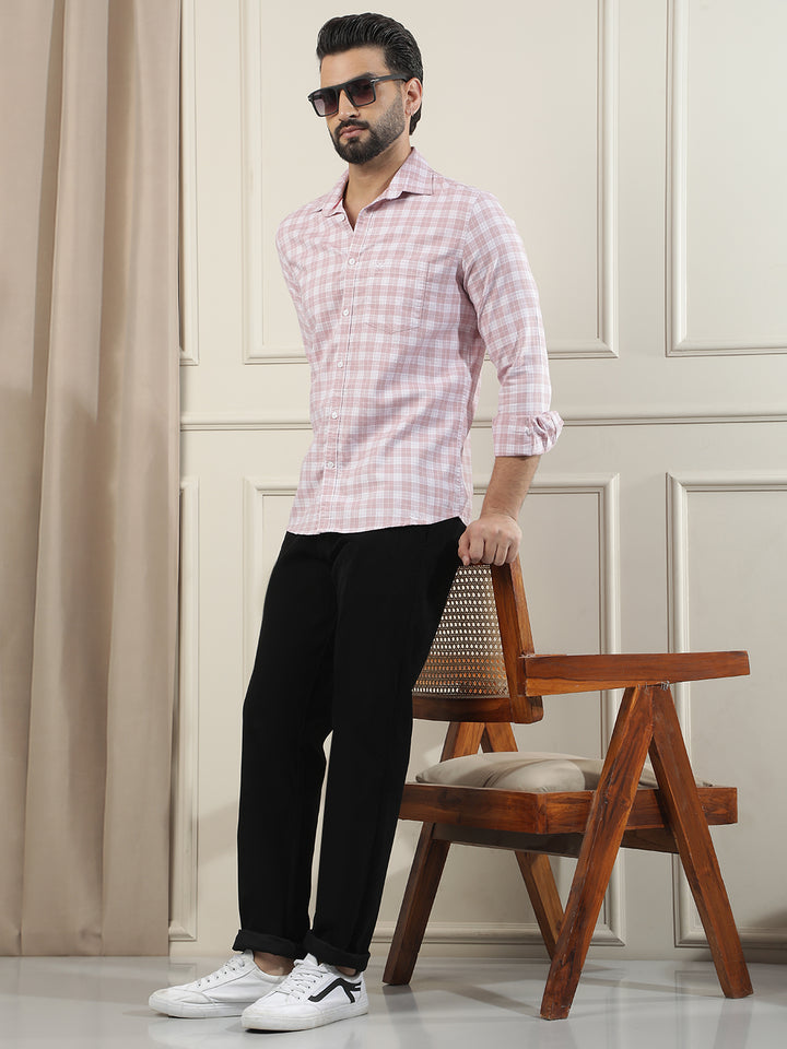 Pink 100% Cotton Checked Shirt