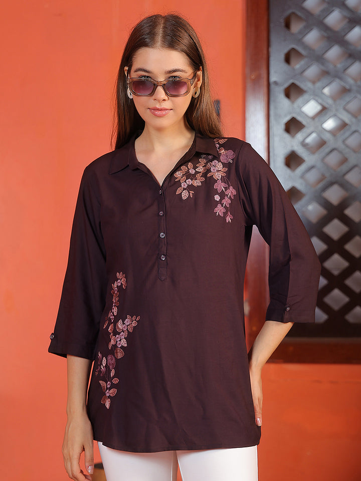 Urban Deep Wine Embroidered Top