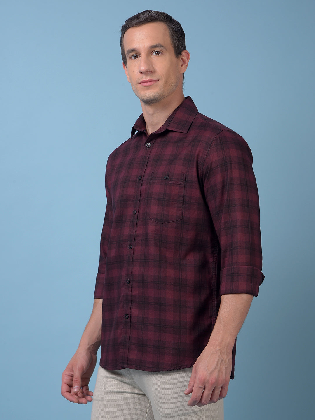 Maroon Checked 100% Cotton Shirt