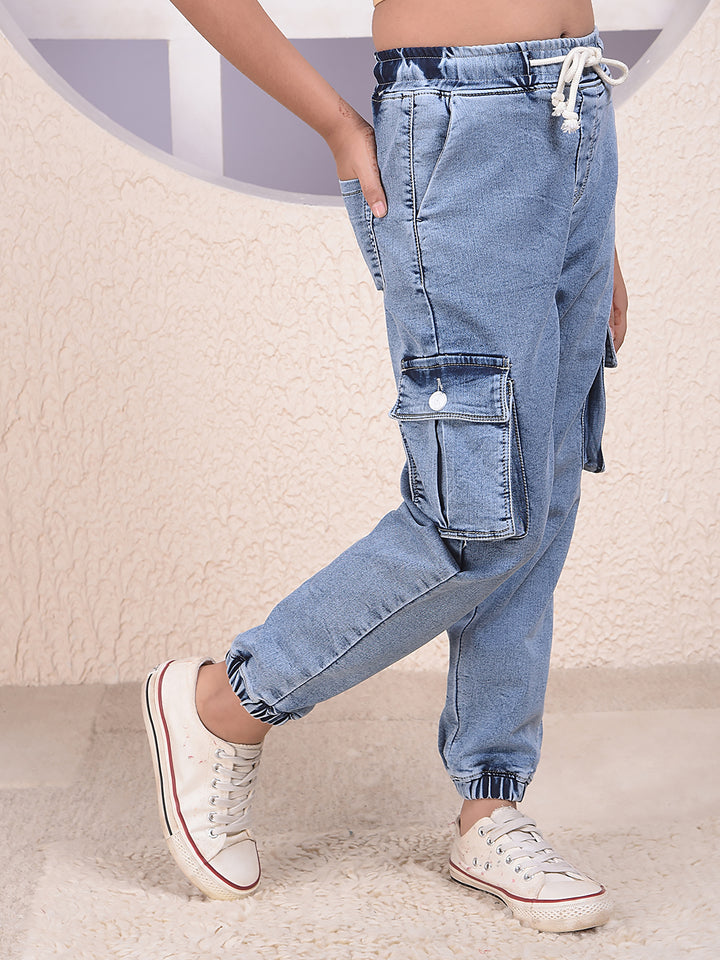 Blue Denim Cargo Joggers