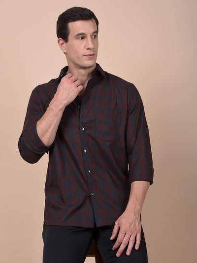 Brown Checked 100% Cotton Shirt