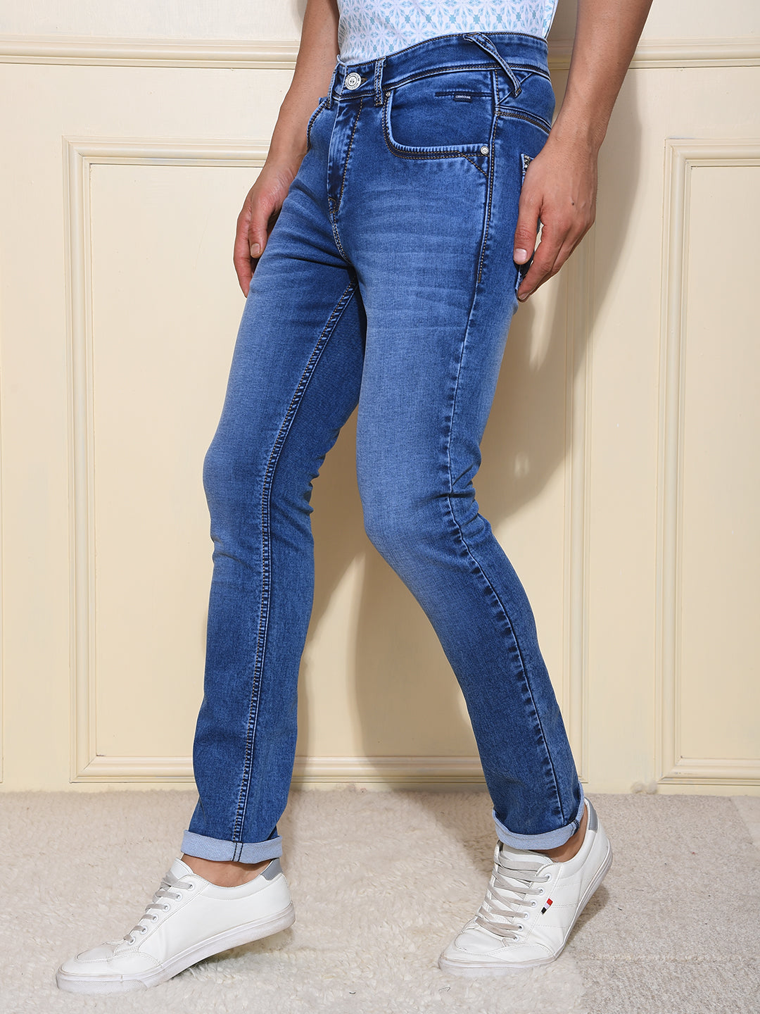 Mid-Wash Skinny Fit Blue Jeans
