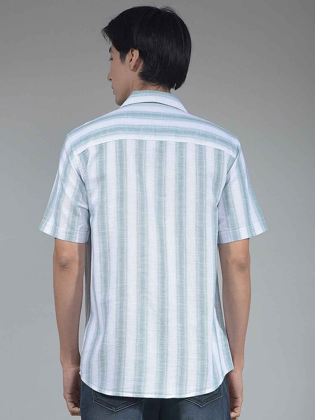 Green Vertical Striped 100% Cotton Shirt