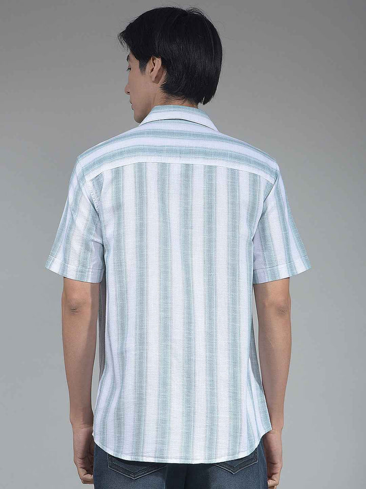 Green Vertical Striped 100% Cotton Shirt