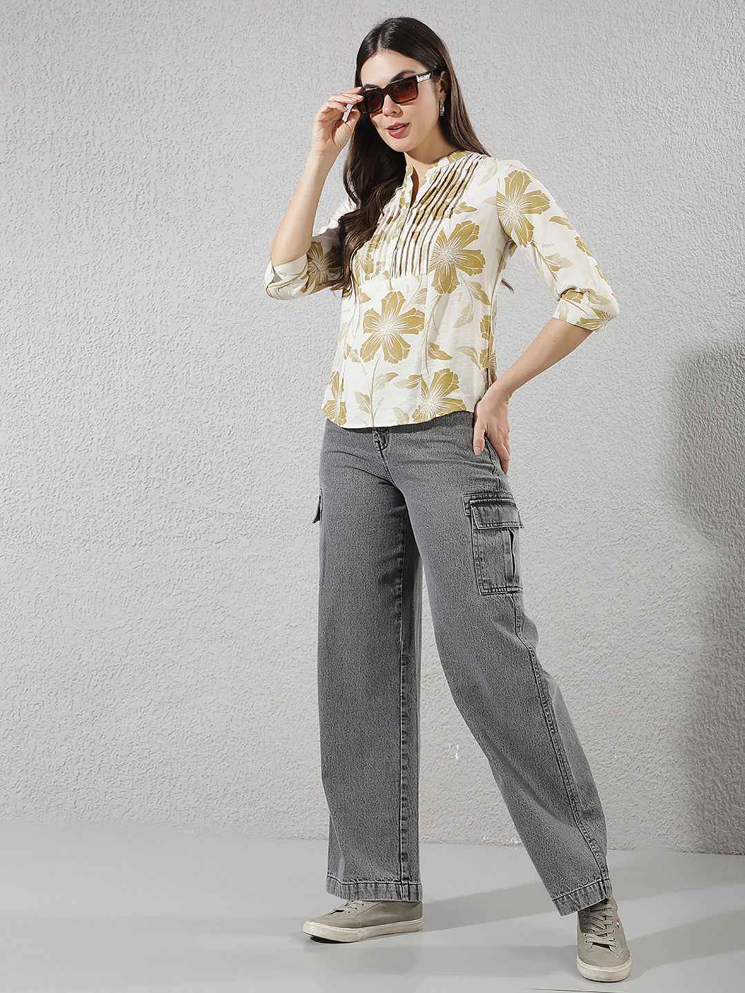Olive Floral Print Top