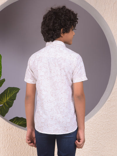 Beige Floral Print Linen Shirt