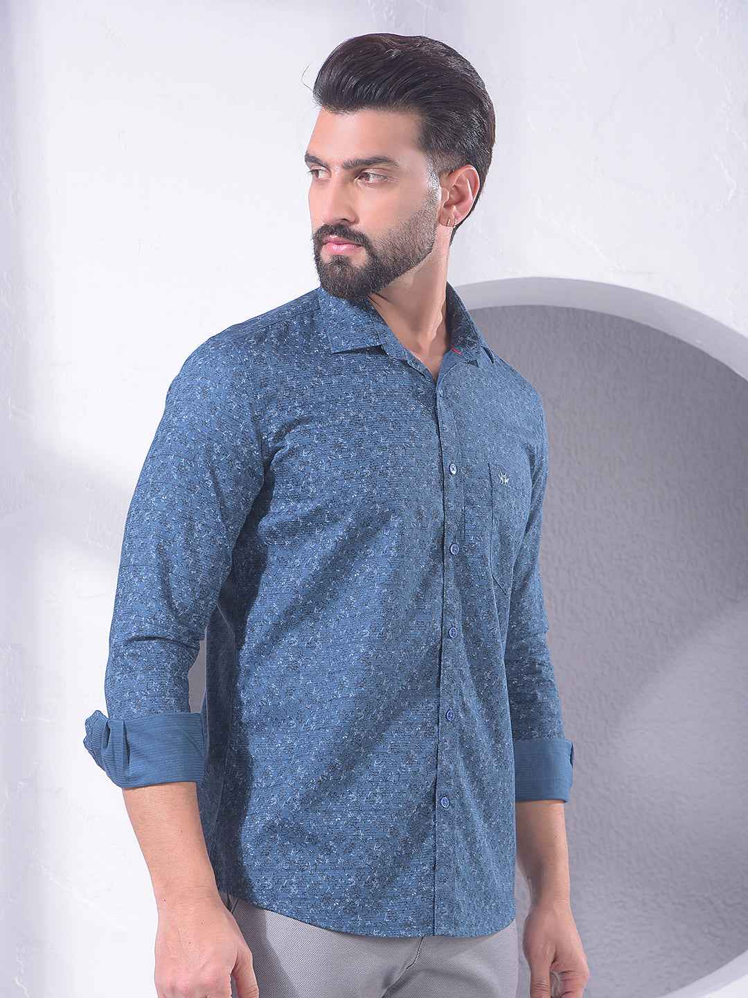 Blue Floral Print 100% Cotton Shirt