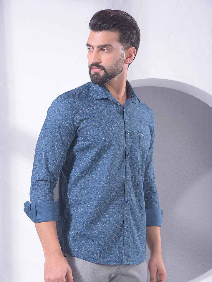 Blue Floral Print 100% Cotton Shirt