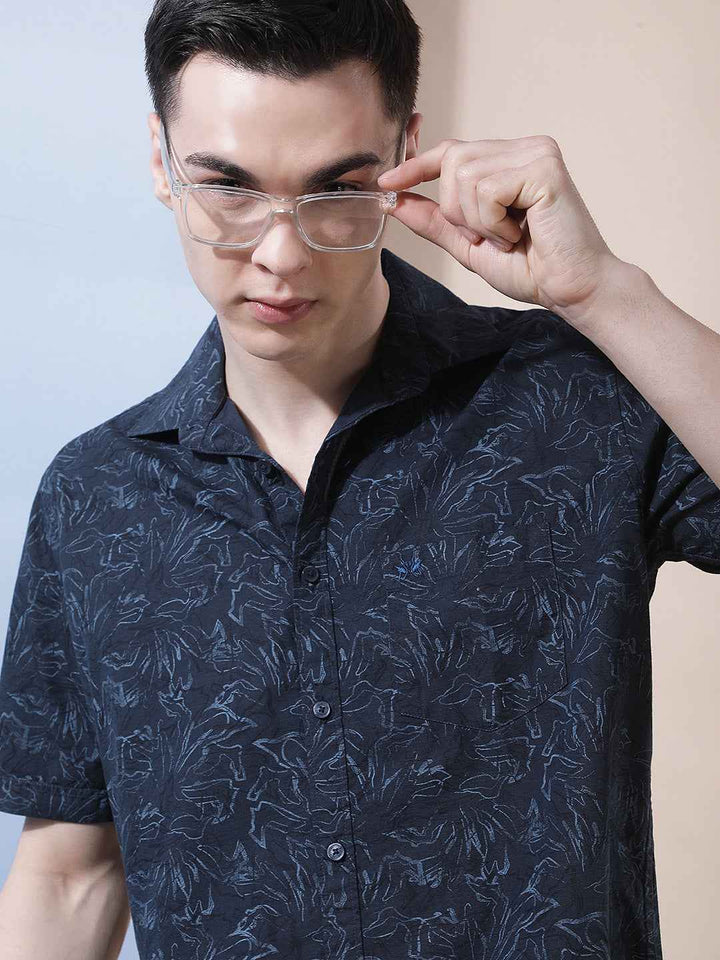 Navy Blue Printed Shirt