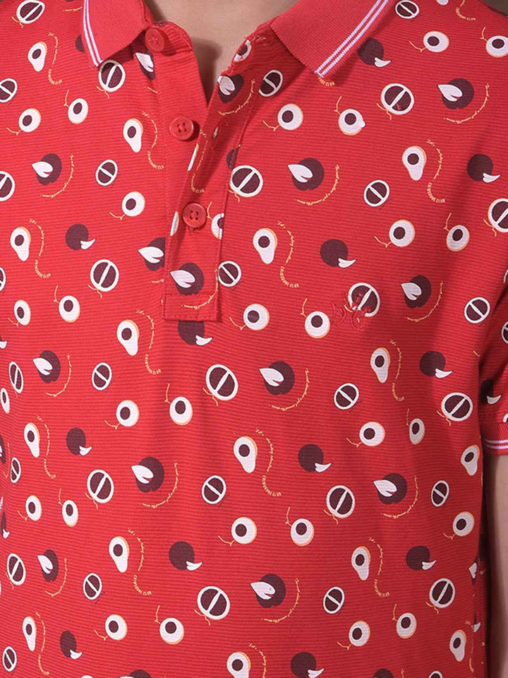 Red Printed Polo Neck T-Shirt