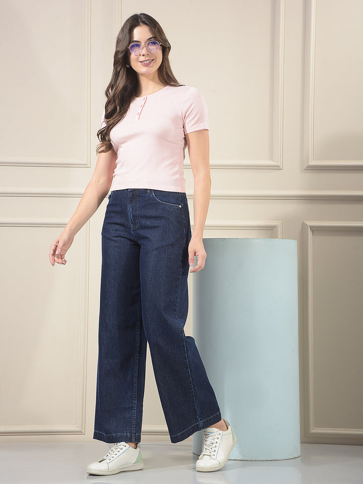 Navy Blue Wide-Leg Jeans