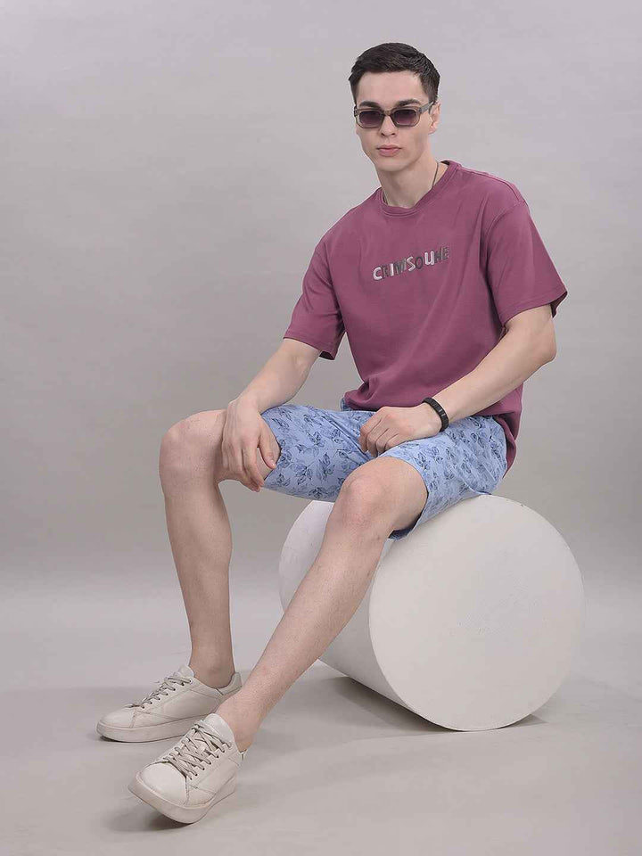 Mauve Typographic 100% Cotton Oversize T-Shirt