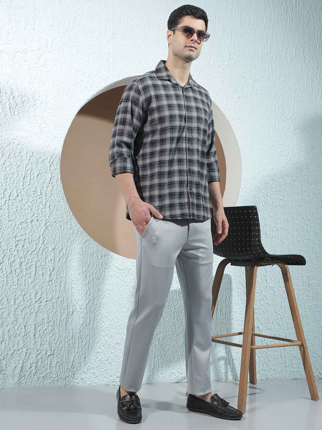 100% Cotton Grey Checked Shirt