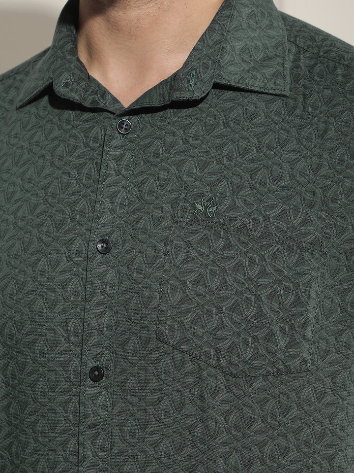 Green Floral Print Linen Shirt