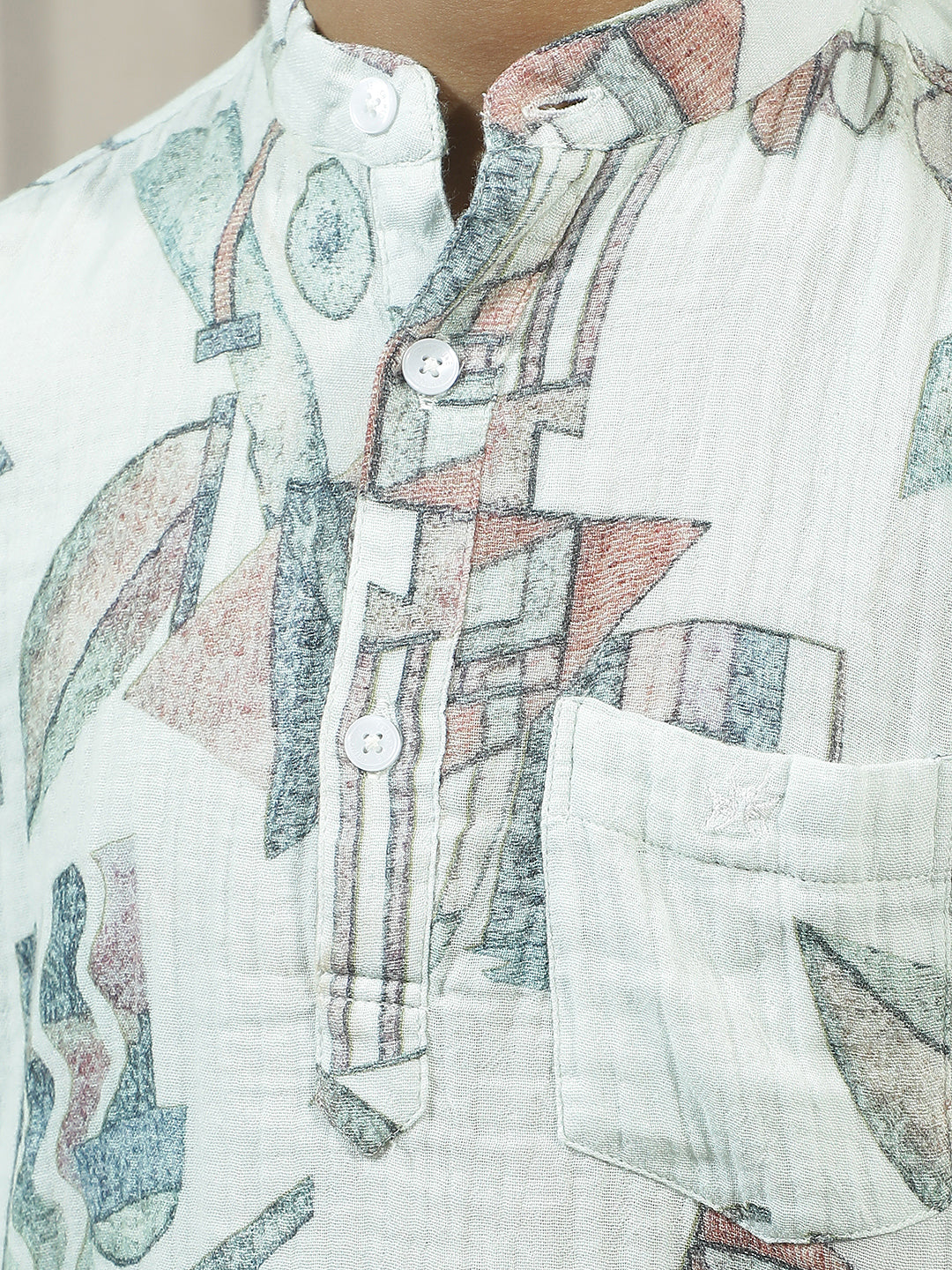 Multicolor 100% Cotton Graphic Print Mandarin Neck Kurta