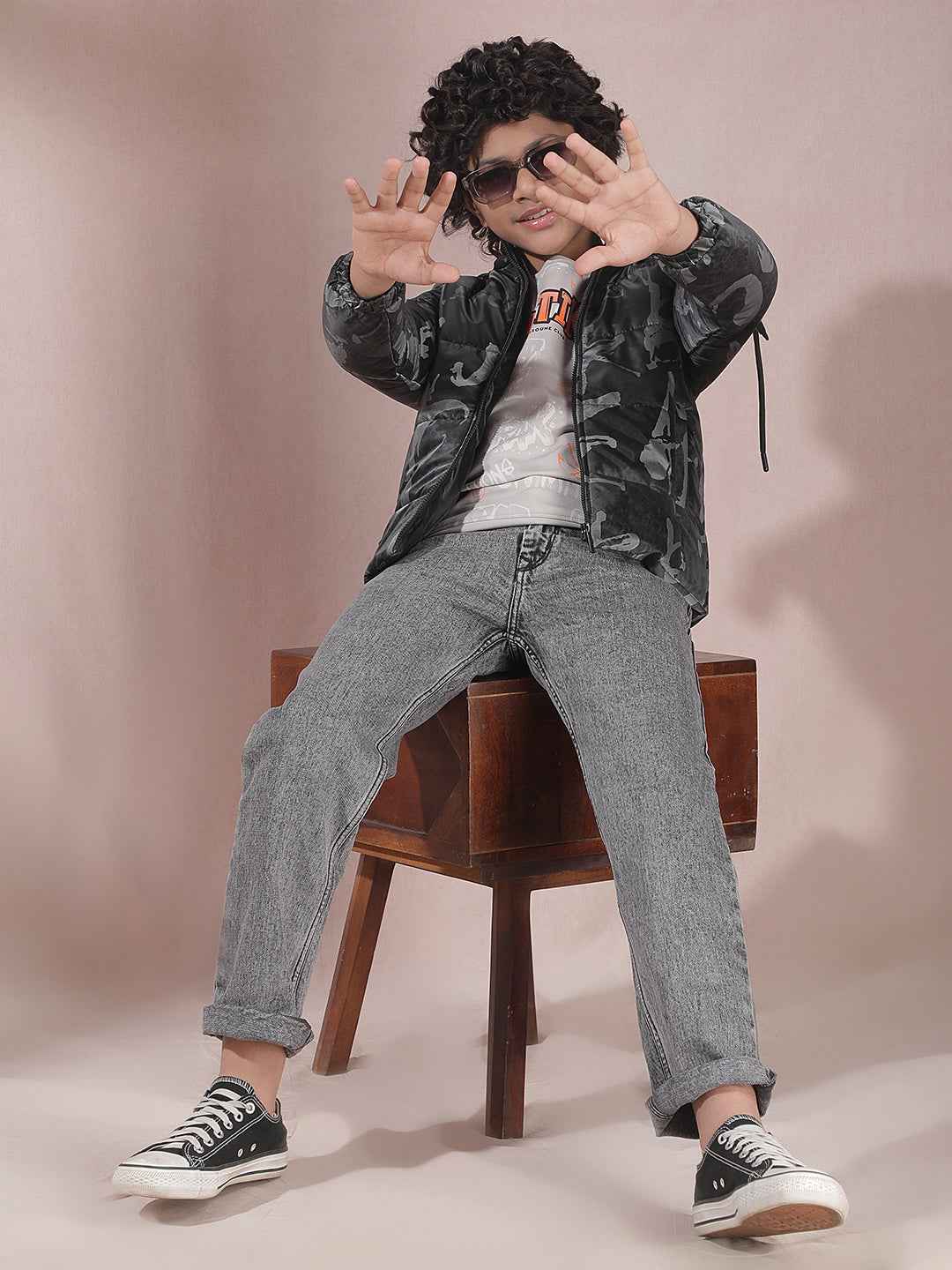 Black Printed Hooded Jacket