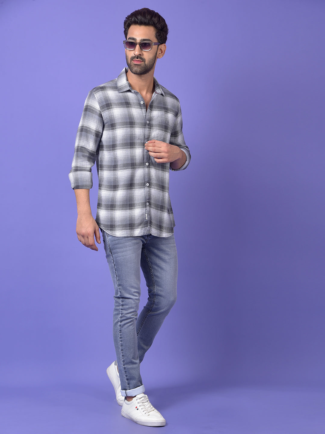 Grey Checked 100% Cotton Shirt