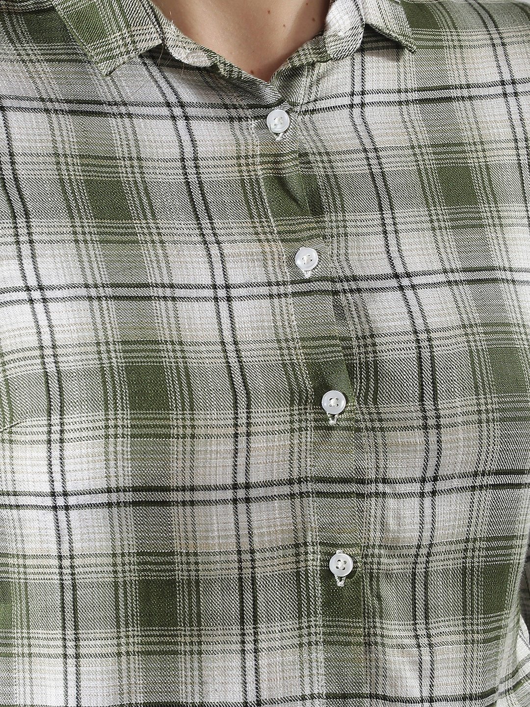 Contemporary Military Green Checked Shirt