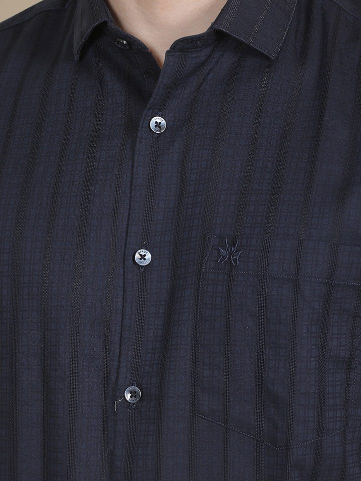 Navy Blue Vertical Stripes Shirt