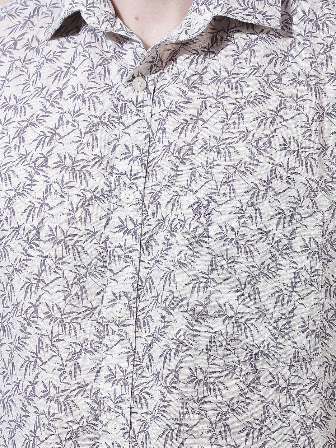 Purple Floral Print Linen Shirt
