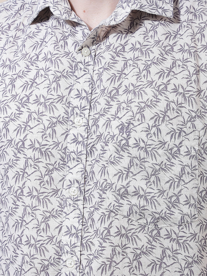 Purple Floral Print Linen Shirt