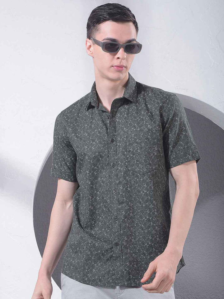 Green Floral Print 100% Cotton Shirt