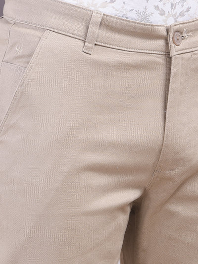 Beige Printed Straight Trousers