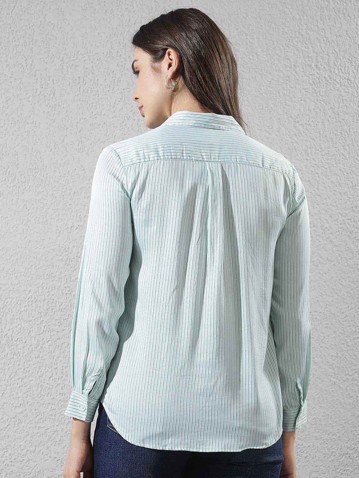 Green Vertical Striped Modal Shirt
