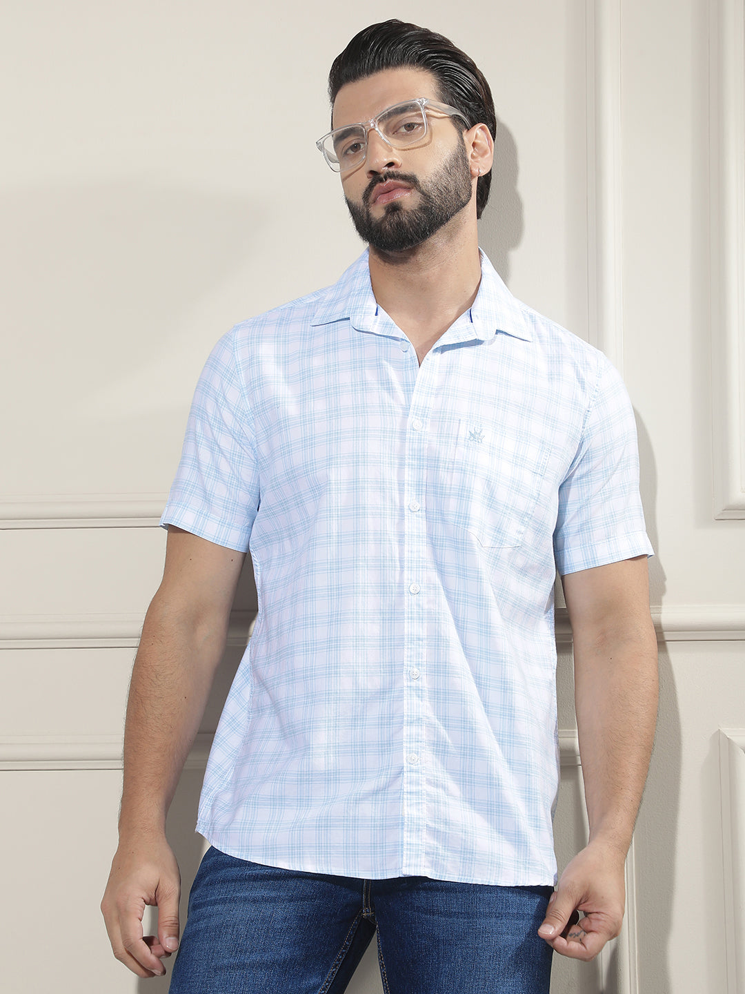 Blue Checked 100% Cotton Shirt
