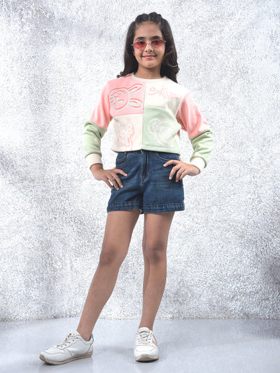 Blue 100% Cotton High-Waist Hot Pants