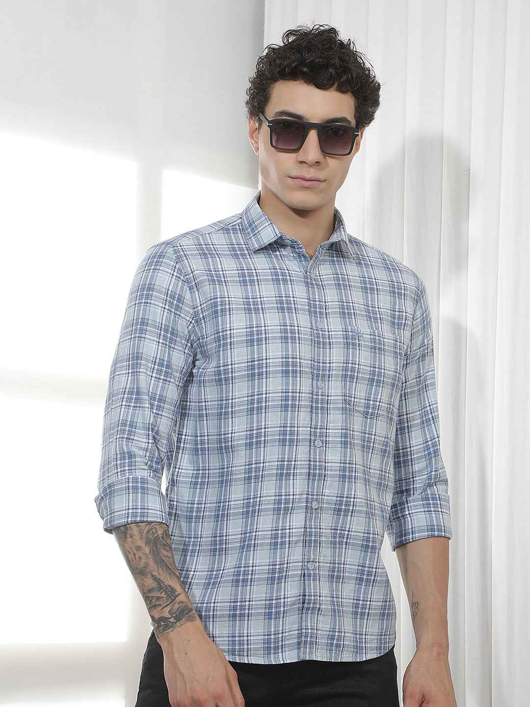 Blue Checked 100% Cotton Shirt