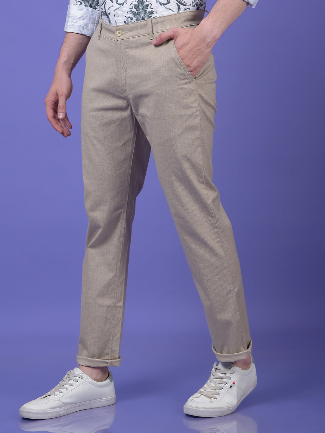 Beige Printed Trousers