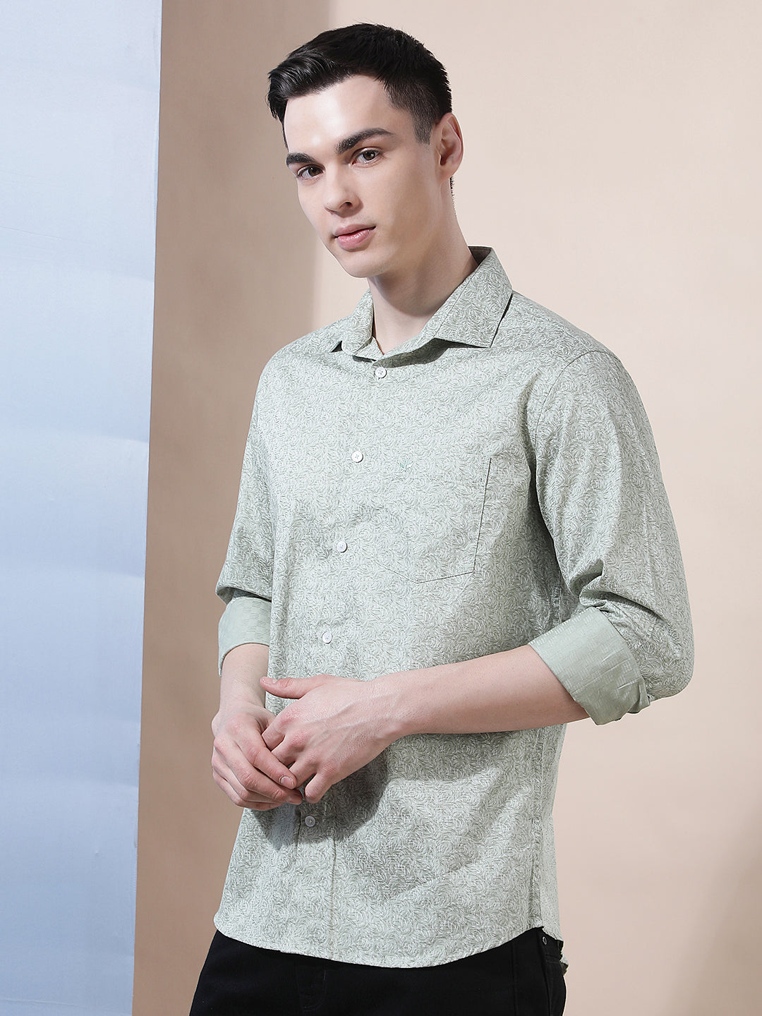 Green Floral Print 100% Cotton Shirt
