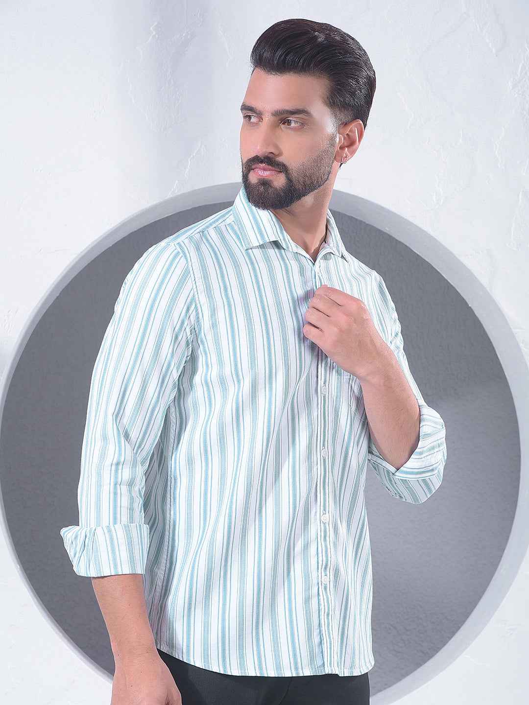 Green Vertical Stripes 100% Cotton Shirt