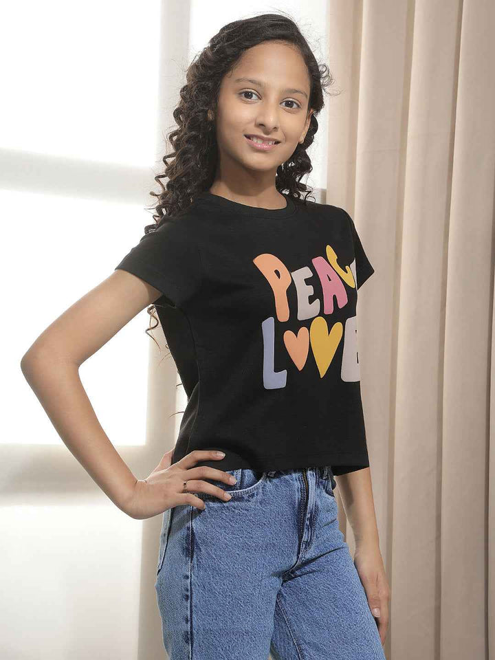 Black Typographic Print T-Shirt