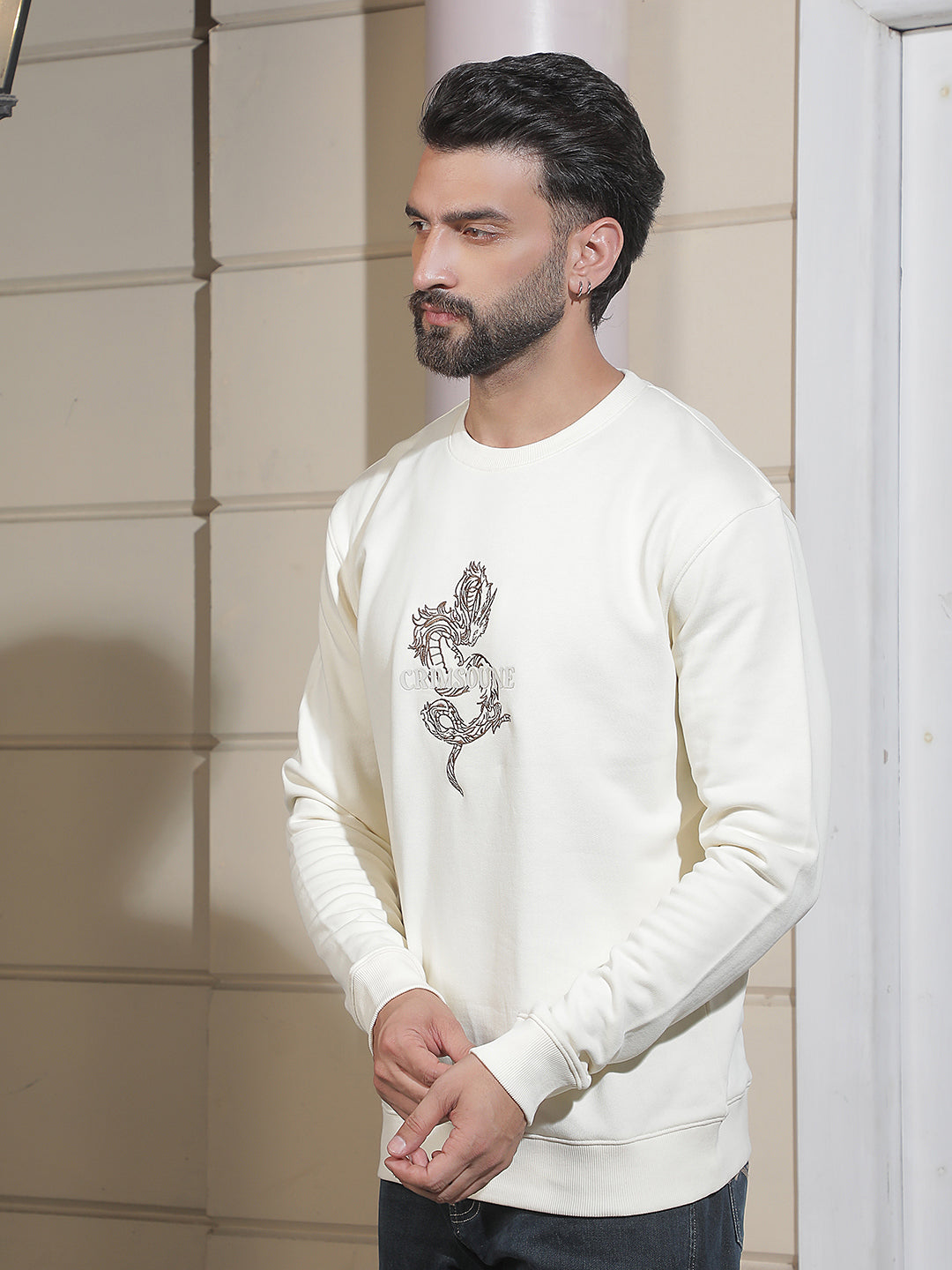 Cream Graphic Print Sweatshirt