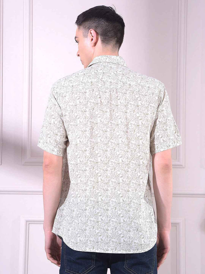 Olive Linen Floral Print Shirt