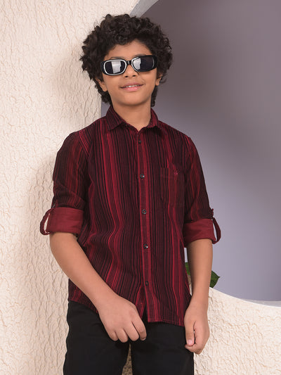 Maroon Printed 100% Cotton Corduory Shirt
