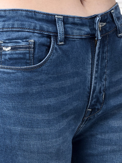 Blue Bootcut Jeans-Women Jeans-Crimsoune Club