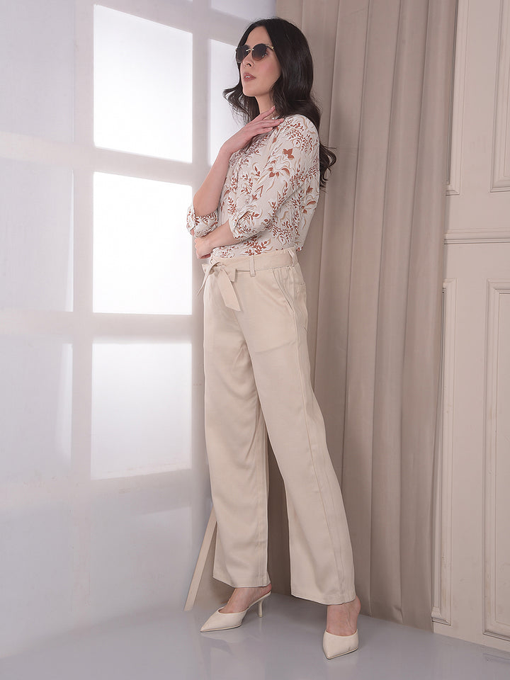 Off White Floral Print V-Neck Top