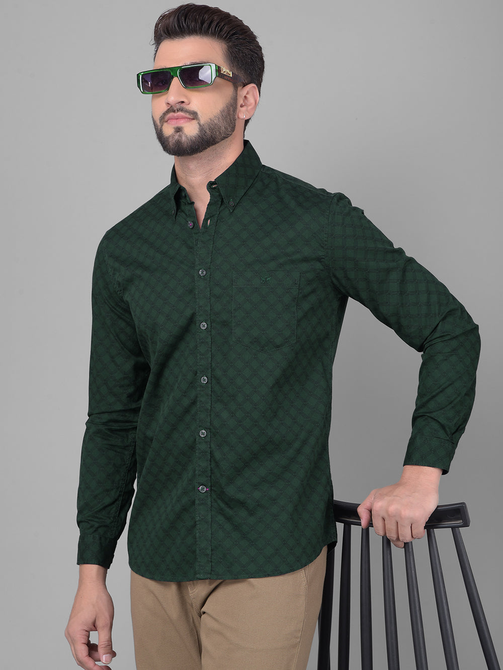 Green Printed Shirt-Men Shirts-Crimsoune Club