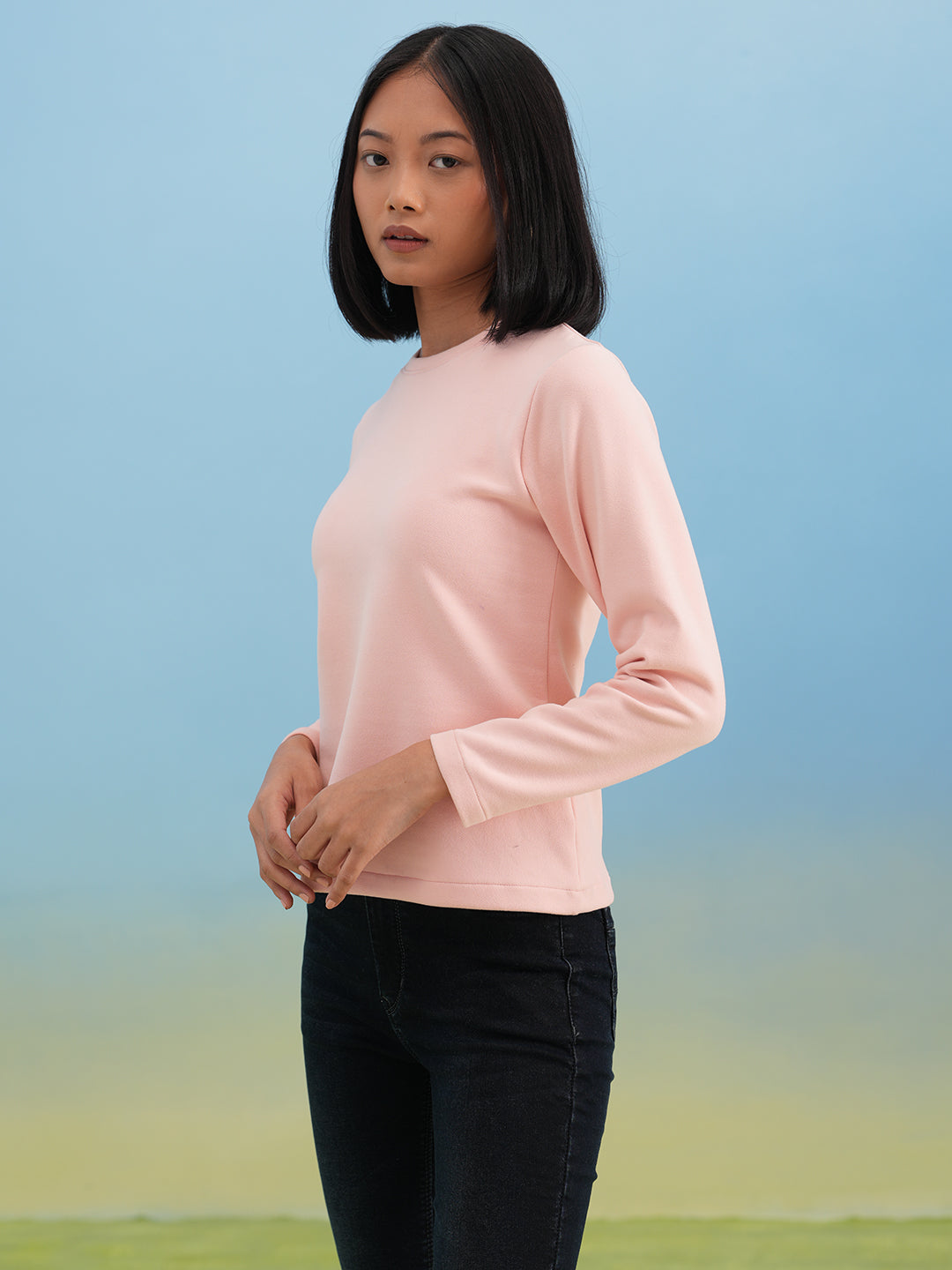 Soft Pink Solid Knit T-Shirt