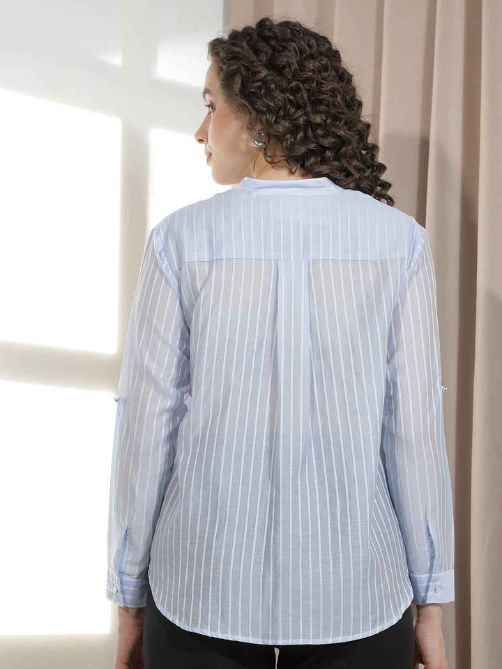 Blue Vertical Striped Shirt