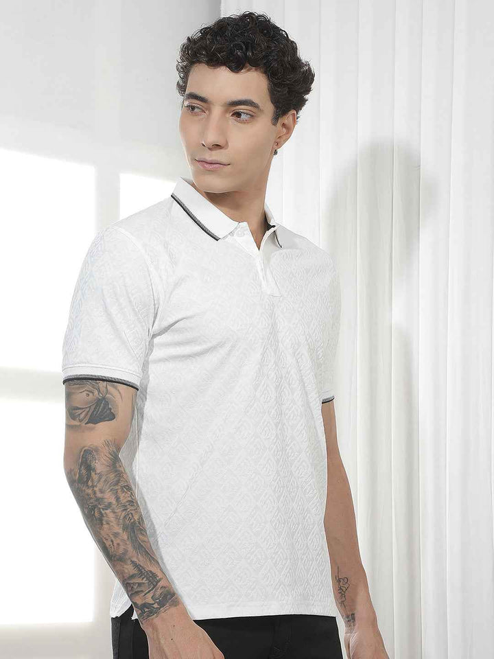 White Jacquard Polo T-Shirt