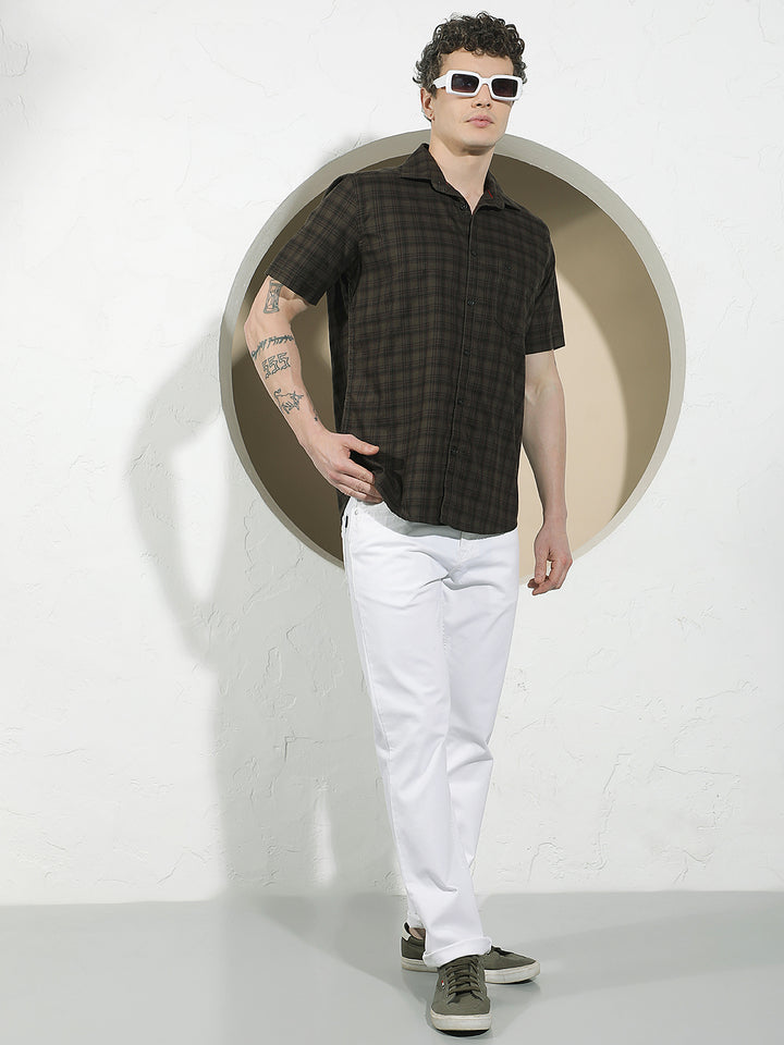 Brown Checked 100% Cotton Shirt