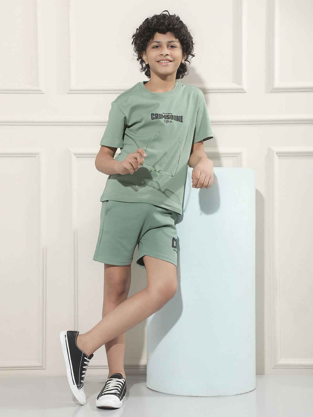 Green Typographic Print Shorts