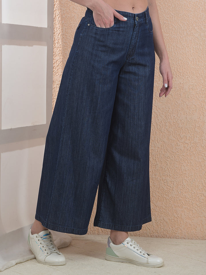 Wide Leg 100% Cotton Navy Blue Jeans