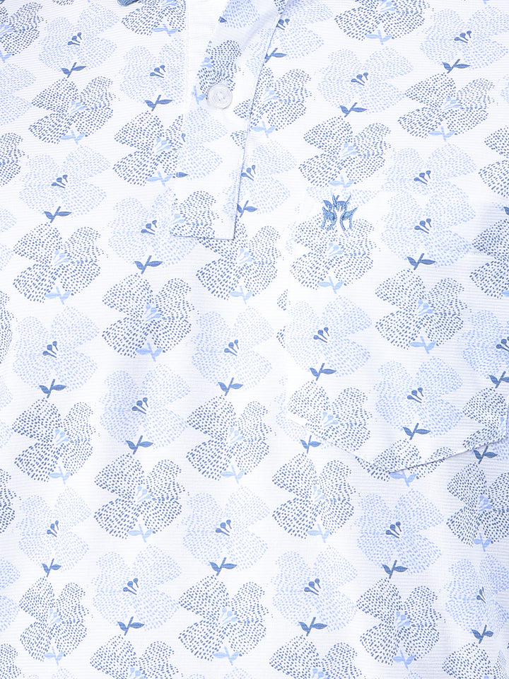 Blue Floral Print Polo Neck T-Shirt
