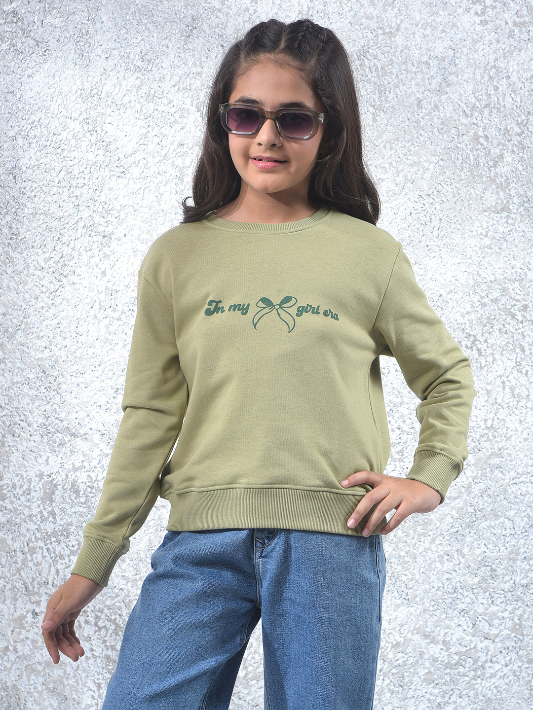 Green Graphic Print Oversize Knitted Sweatshirt